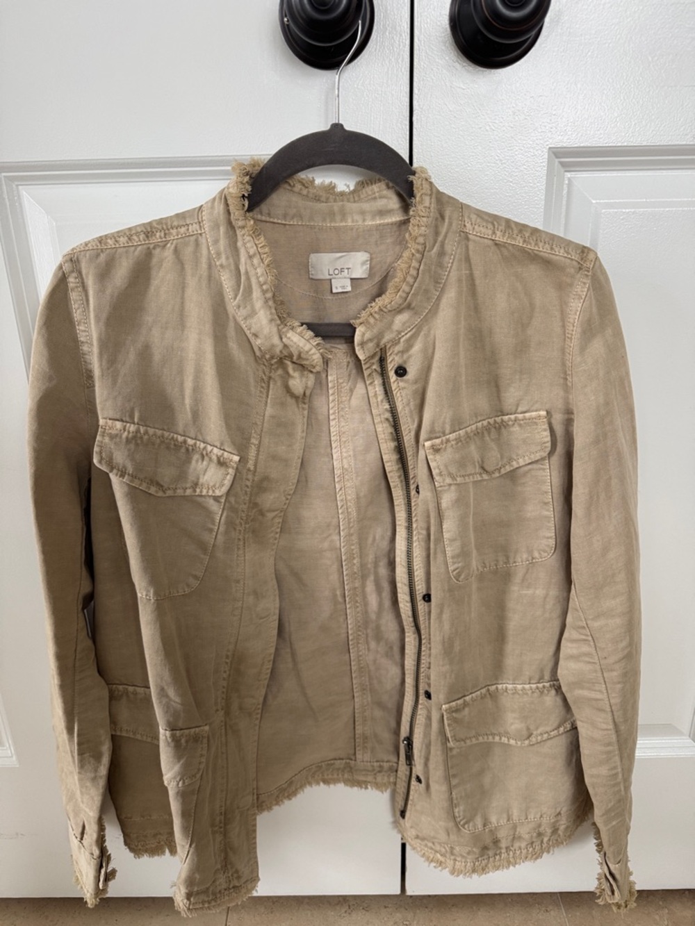LOFT Beige/Tan Frayed-Trim Utility Jacket